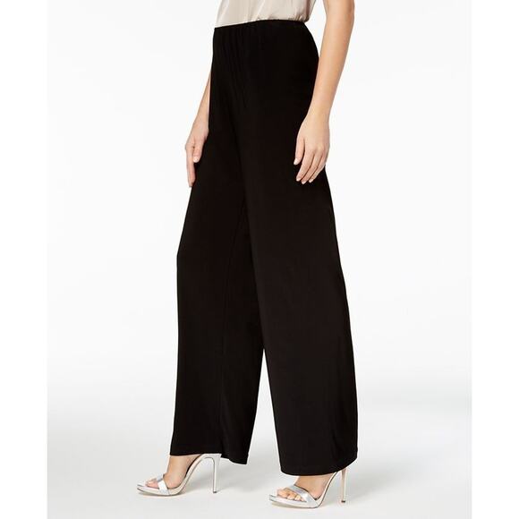 ALex Evening Size 12 Wide Leg Side Satin Stripe Tuxedo Pleated Polyester Pants - Picture 1 of 5
